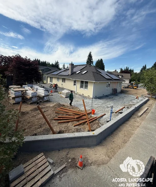 Contemporary Patio, Retaining Wall & Sod Renovation in Snohomish 